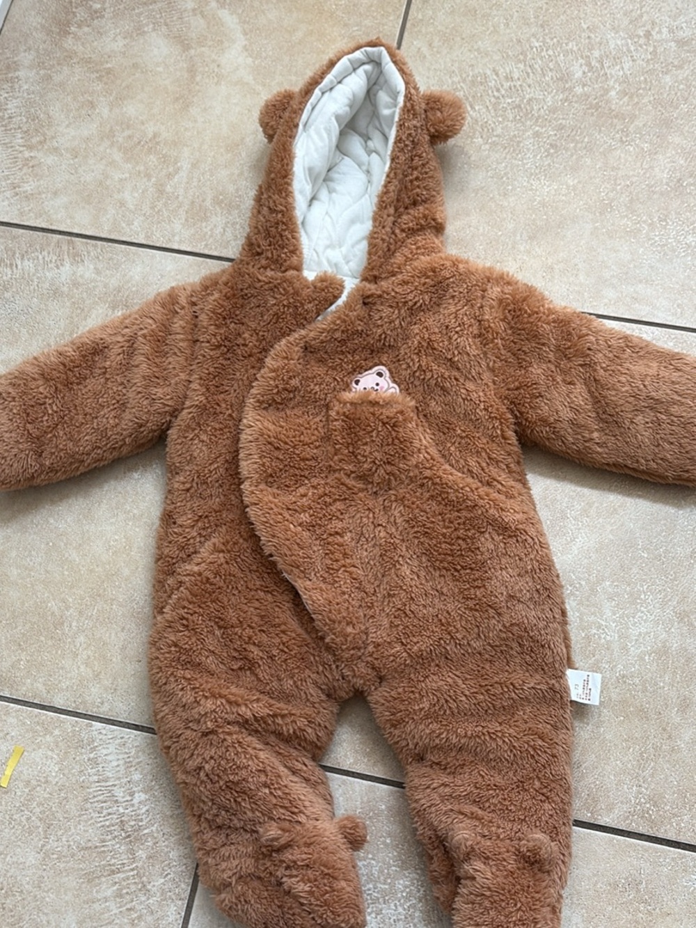 Cozy Bear Fleece One-Piece - Brown 6-12 months